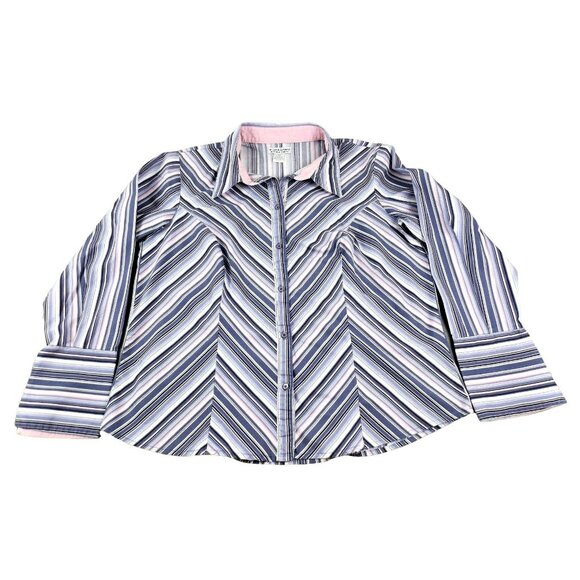 Womens Button Down Pink Gray Blue Striped Blouse Wide Cuffs Size 2X JH1013 - Picture 2 of 5
